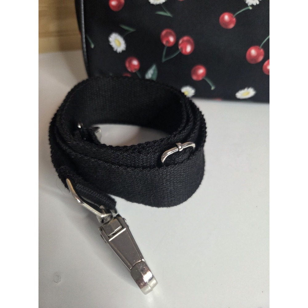 Liquorbrand Daisy Cherry Bowler Bag Quilted Satchel Duffel Shoulder Strap Black - Picture 3 of 9